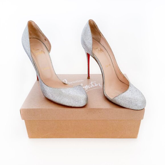 Christian Louboutin Helmour 100 Pumps EU 40 US 10 Silver Glitter High Heels - Picture 1 of 14